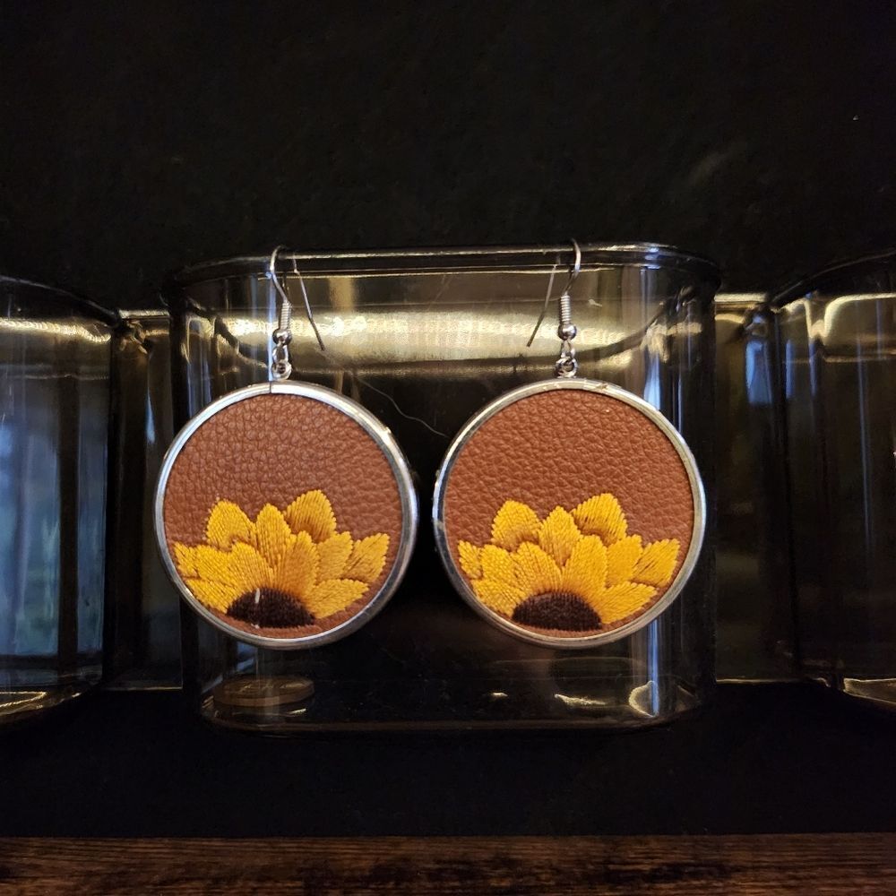Sunflower Embroidered Earrings